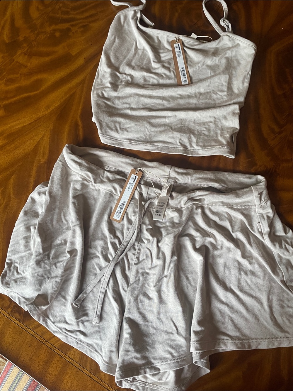 SKIMS Cream Sleep Cropped Cami and Sleep Short